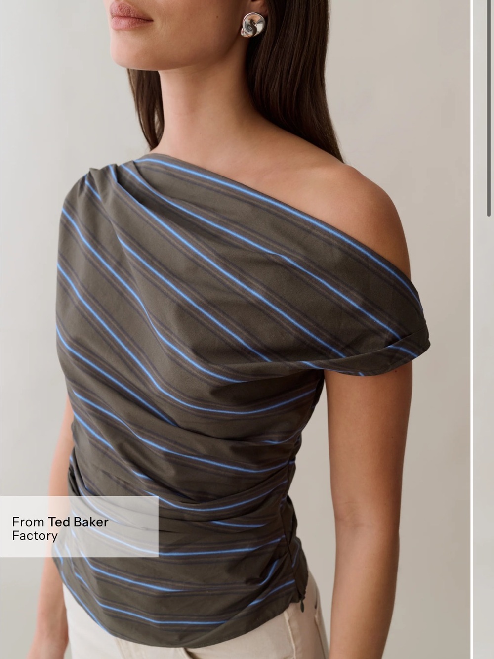 NWT o.p.t Tashi Cotton top size 8 Earthy Stripe one shoulder brown blue Few Moda